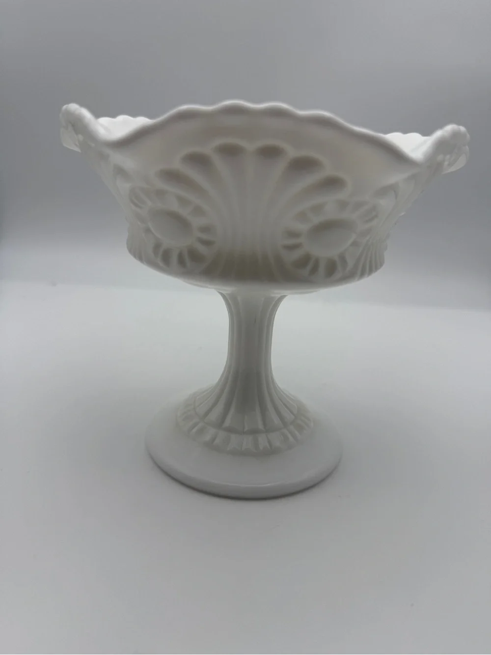 Vintage Fenton Milk Glass Pedestal Compote Dish Signed on bottom RARE